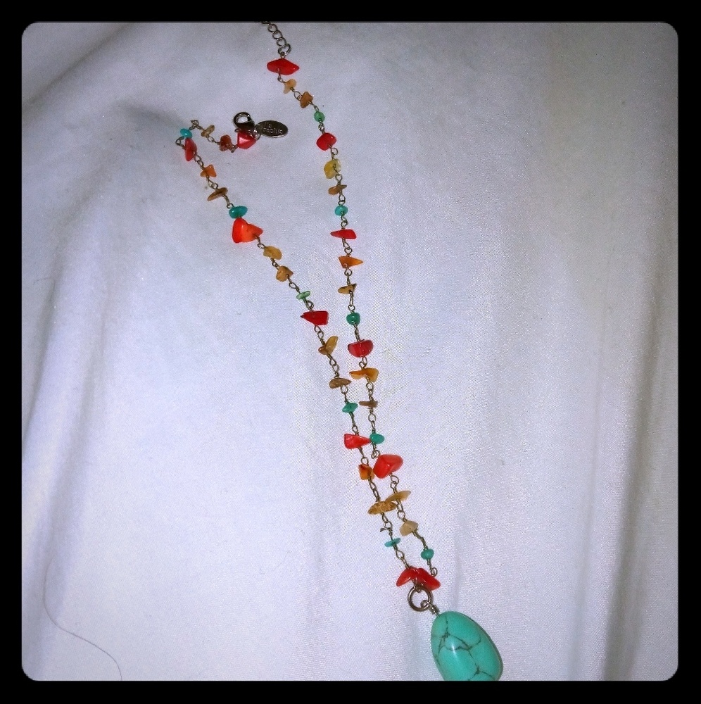 Faux turquoise and stone necklace